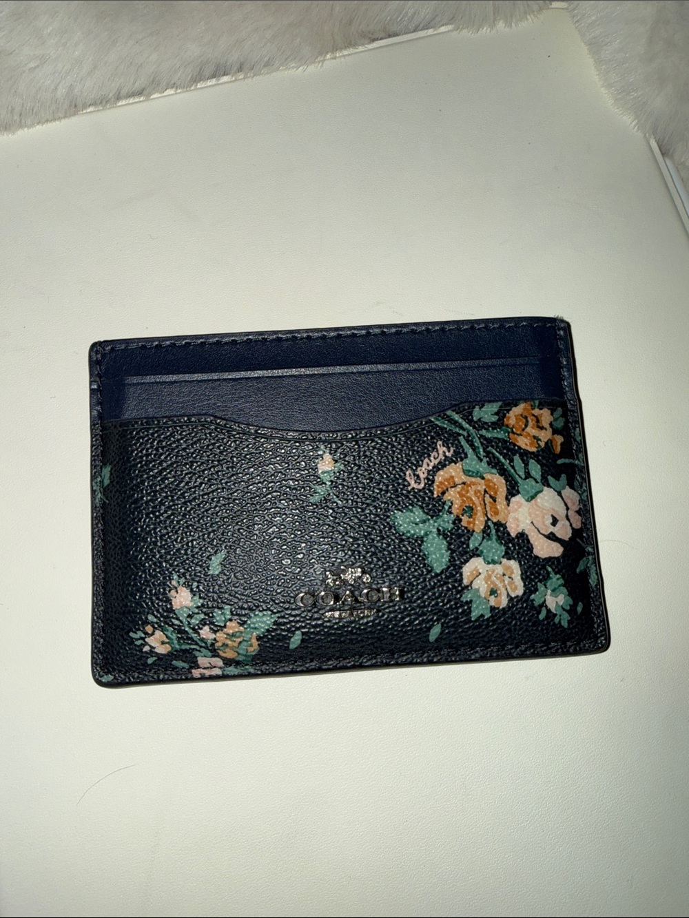 Coach Navy Floral Slim Card Wallet